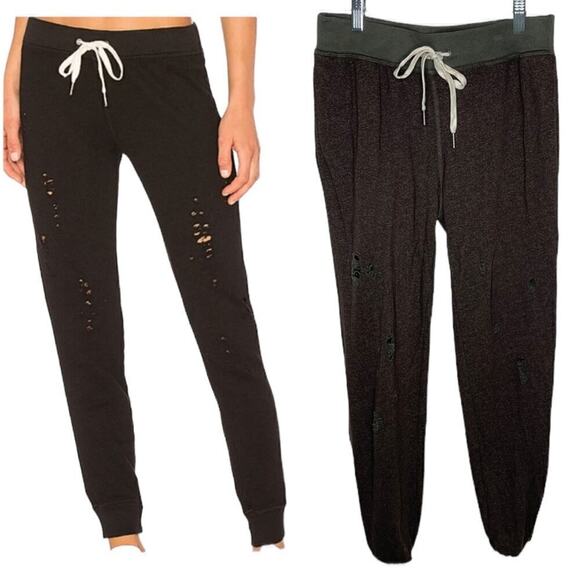 philanthropy Pants - philanthropy women’s Nikkie Destroyed jogger Brown distressed Drawstring Small
